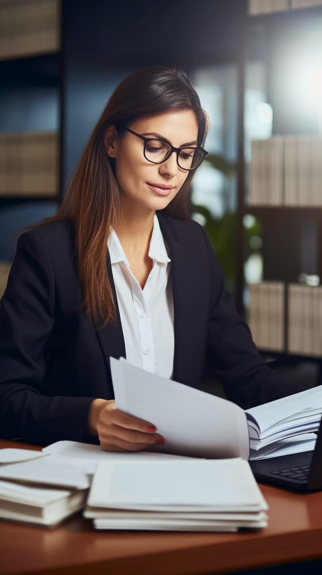 Entorno de oficina profesional con gráficos financieros y análisis de datos